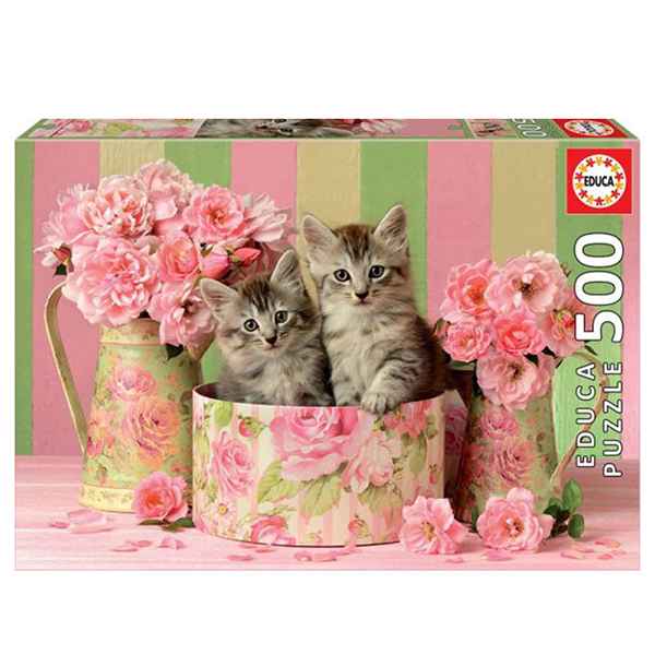 پازل 500 تکه ادوکا مدل Kittens With Roses