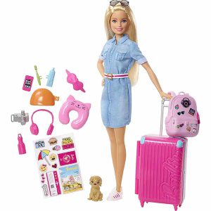 عروسک باربی مسافرتی همراه با توله سگ Barbie Doll and Travel Playset with Puppy