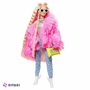 عروسک باربی با ژاکت صورتی مدل Barbie Extra Doll Fluffy Pink Jacket