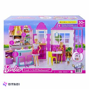 عروسک-باربی-در-رستوران-مدل-Barbie's-Restaurant-Playset-With-30+-Pieces