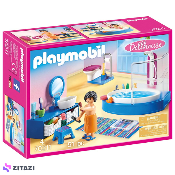 بازی آموزشی پلی موبیل مدل Bathroom With Tub Set کد 70211