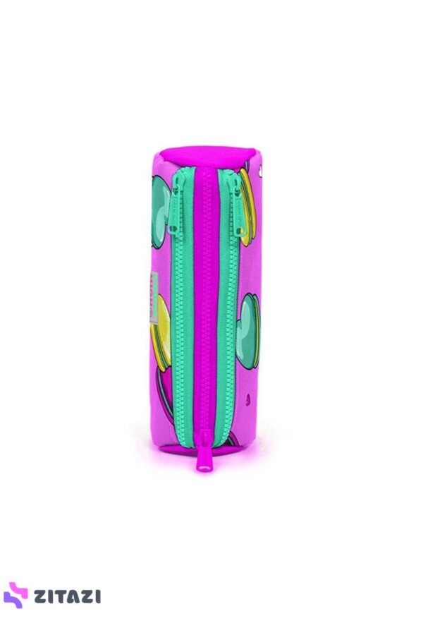 Kids Açık Pembe Su Yeşili Makaron Desenli Üç Bölmeli Kalem Çantası 22301
