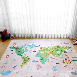 Dünya Haritası 120x160 Cm Oyun Matı Bebek Ve Çocuk Halısı Pembe