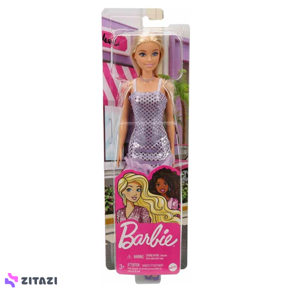 عروسک باربی مدل Barbie Shimmer-Purple Sequin Dress Blonde