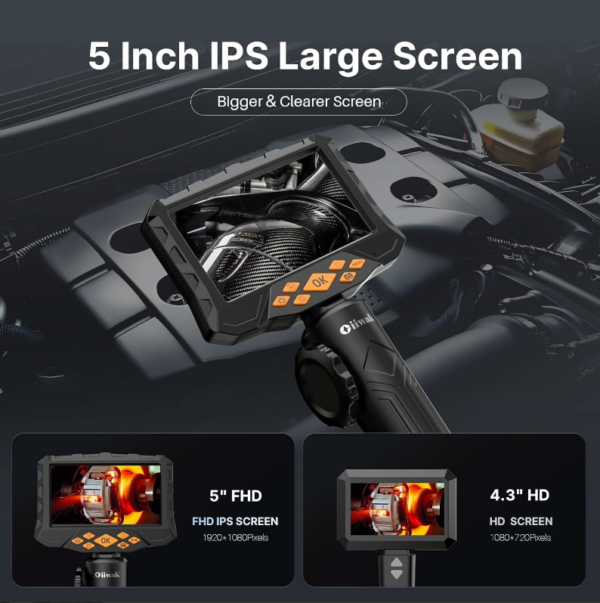 بورسکوپ مفصلی با لنز دوگانه Oiiwak با دوربین صفحه نمایش 5 Inc کابل 1 متری