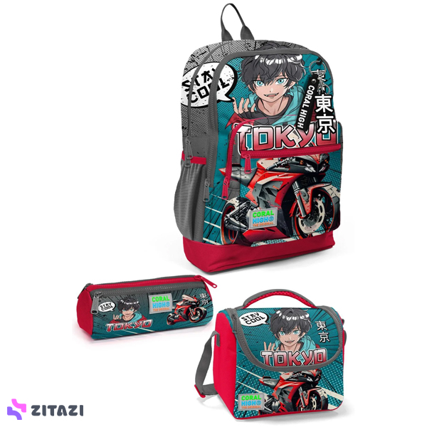 ست 3 عددی مدرسه کورال های Coral High طرح Anime Motorcycle