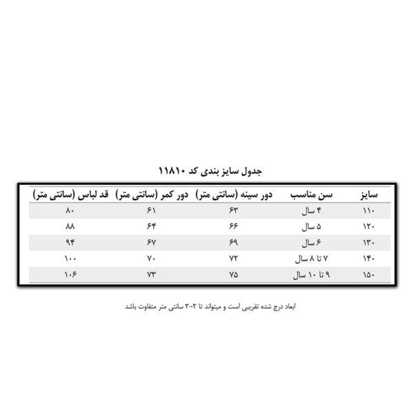 جدول-سایزبندی-کد-11810