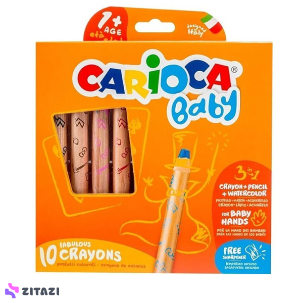 بسته 10 عددی مداد رنگی بدنه چوبی 3 در 1 جامبو برند Carioca