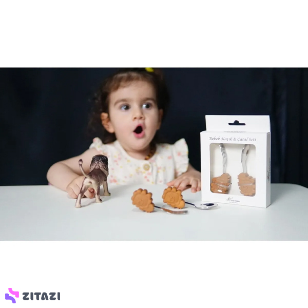 ست قاشق و چنگال کودک Babyfeed طرح شیر قهوه‌ای