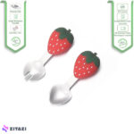 قاشق چنگال دسته سیلیکونی کودک jojobebek طرح توت فرنگی
