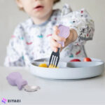 قاشق چنگال دسته سیلیکونی کودک jojobebek طرح خرس آبی