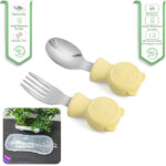 قاشق چنگال دسته سیلیکونی کودک jojobebek طرح خرس زرد