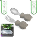 قاشق چنگال دسته سیلیکونی کودک jojobebek طرح خرس طوسی
