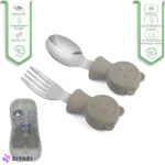 قاشق چنگال دسته سیلیکونی کودک jojobebek طرح خرس طوسی
