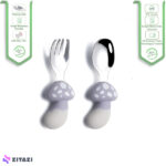 قاشق چنگال دسته سیلیکونی کودک jojobebek طرح قارچ طوسی