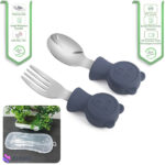 قاشق چنگال دسته سیلیکونی کودکان jojobebek طرح خرس خاکستری