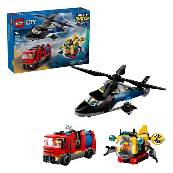 لگو سری سیتی مدل Helicopter, Fire Truck and Submarine Mix کد 60462