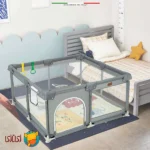 محوطه و مت بازی کودک دوکاره اله‌له مدل Parma  ۱۲۵×۱۲۵ سانتی‌متر طوسی روشن