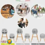 صندلی غذاخوری کودک الهله چوبی ۴کاره مدل Verona با پد چرمی رنگ طوسی