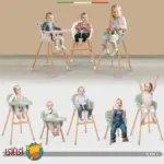 صندلی غذاخوری کودک الهله چوبی ۴کاره مدل Verona با پد چرمی رنگ آبی