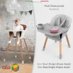صندلی غذاخوری کودک الهله چوبی ۴کاره مدل Verona با پد چرمی رنگ آبی