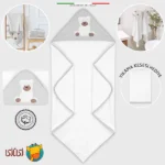 حوله کلاه‌دار نوزاد اله‌اله طرح خرس- رنگ طوسی (90×90 سانتی‌متر)