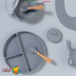 ظرف غذای کودک اله‌له با پایه مکنده و جنس سیلیکون رنگ خاکی