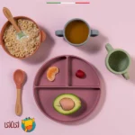 ظرف غذای کودک اله‌له با پایه مکنده و جنس سیلیکون رنگ خاکی