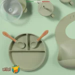 ظرف غذای کودک اله‌له با پایه مکنده و جنس سیلیکون رنگ سبز