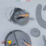 کاسه غذای کودک سیلیکونی اله‌له با درپوش و پایه مکشی رنگ طوسی