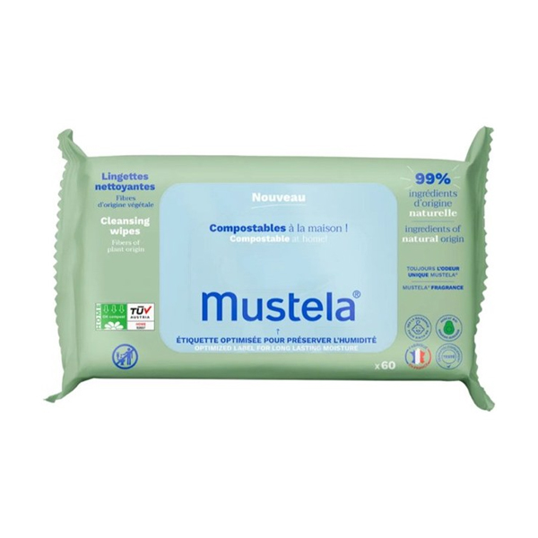 دستمال مرطوب کودک mustela بسته 60 عددی