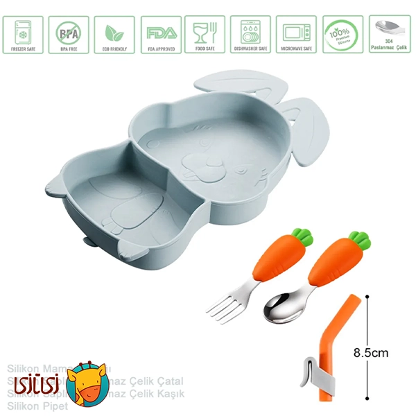 ست 4 تیکه غذاخوری سیلیکونی کودک جوجوببک jojobebek silicone طرح خرگوش