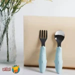 ست قاشق و چنگال بچگانه استیل دسته سیلیکونی jojobebek مدل ماهی جعبه دار (سبز)