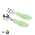 ست قاشق و چنگال بچگانه استیل دسته سیلیکونی jojobebek مدل ماهی جعبه دار (سبز)