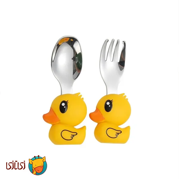 ست چنگال و قاشق بچگانه استیل jojobebek مدل اردک زرد