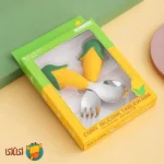 ست چنگال و قاشق بچگانه استیل دسته سیلیکونی jojobebek مدل ذرت
