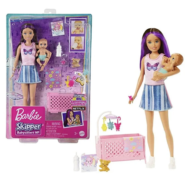 عروسک باربی با شغل پرستار کودک Skipper Babysitter کد HJY33