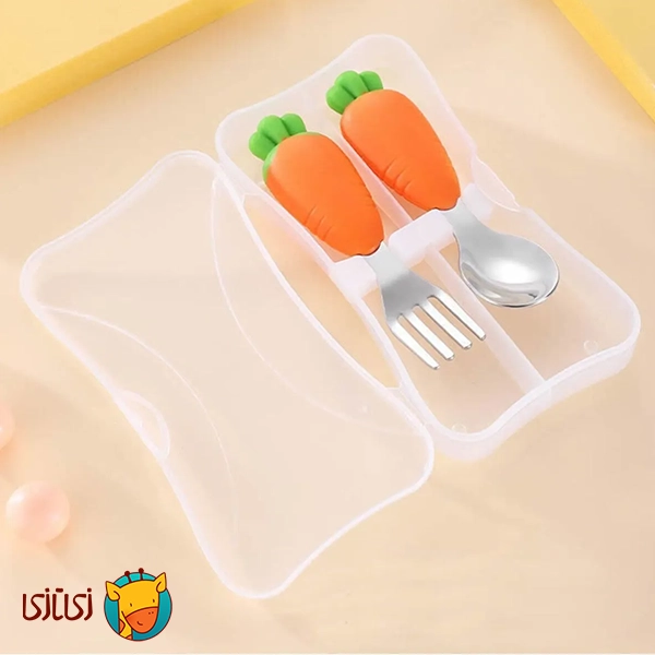 قاشق و چنگال دسته سیلیکونی کودک جوجوببک jojobebek مدل هویج (CARROW FIGURE)
