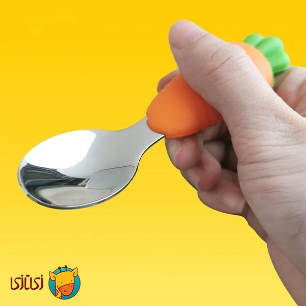 قاشق و چنگال دسته سیلیکونی کودک جوجوببک jojobebek مدل هویج (CARROW FIGURE)