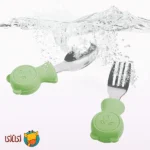 قاشق و چنگال کودک سیلیکونی با سر استیل جوجوببک jojobebek Fork and Spoon 