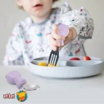 قاشق و چنگال کودک سیلیکونی با سر استیل جوجوببک jojobebek Fork and Spoon 