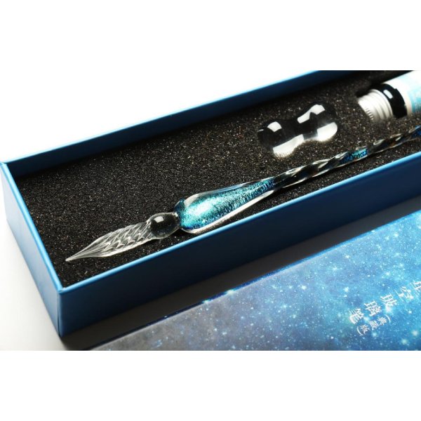 ست قلم شیشه‌ای آسمانی نگینی برند Glass Pen