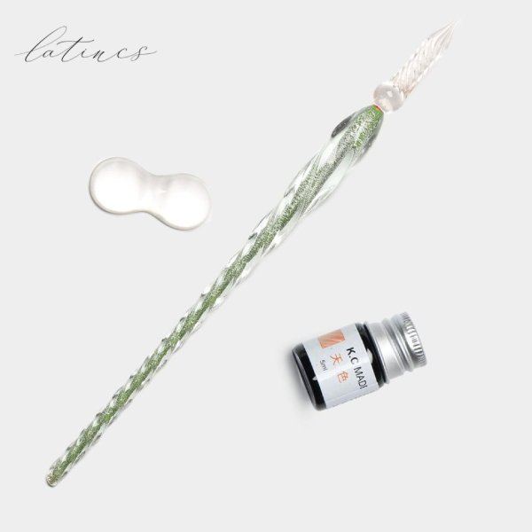 ست قلم شیشه‌ای اکلیلی سبز روشن برند Glass Pen