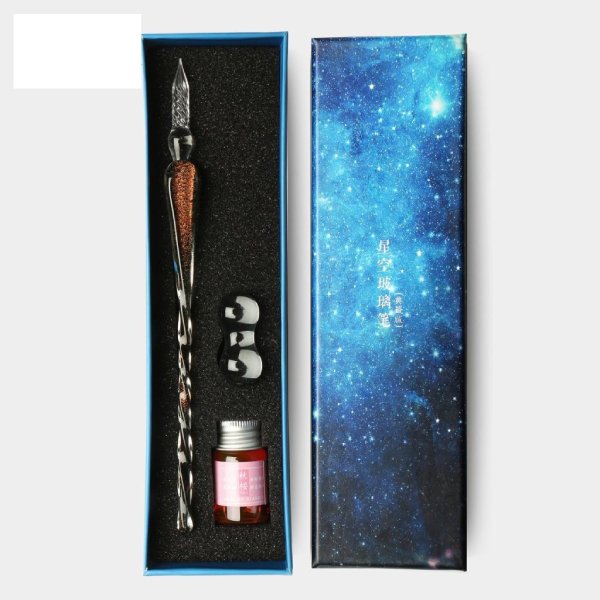 ست قلم شیشه‌ای صورتی نگینی برند Glass Pen