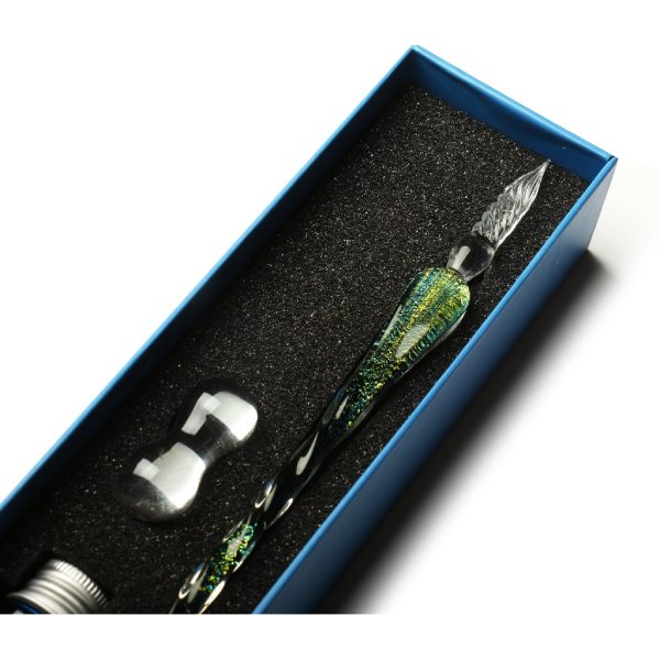 ست قلم شیشه‌ای لیمویی نگینی برند Glass Pen