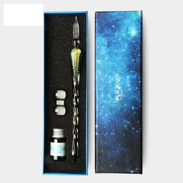 ست قلم شیشه‌ای لیمویی نگینی برند Glass Pen