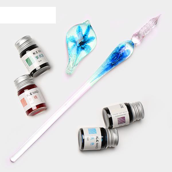 ست قلم شیشه‌ای گل آسمانی ویژه برند Glass Pen