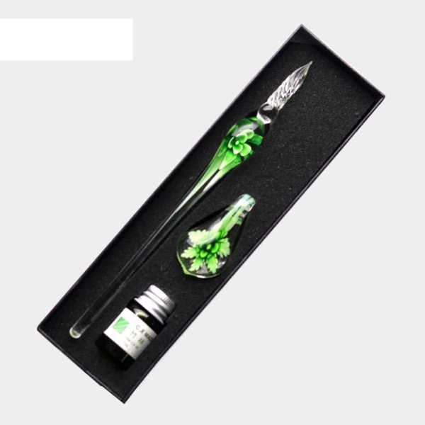 ست قلم شیشه‌ای گل سبز برند Glass Pen