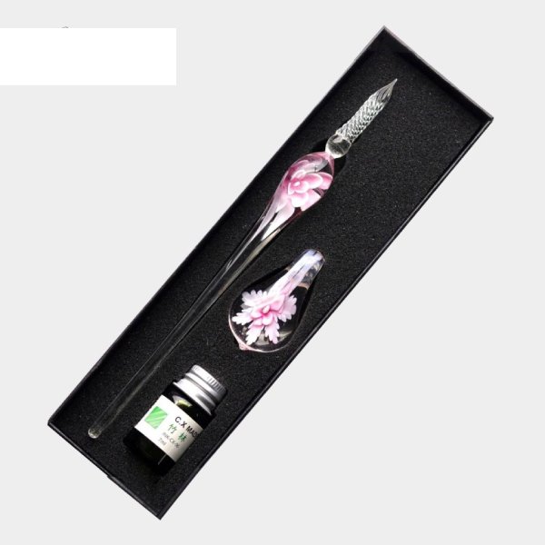 ست قلم شیشه‌ای گل صورتی برند Glass Pen