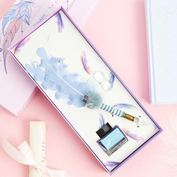 ست قلم پر آبی فرفری با نوک شیشه‌ای Glass Pen